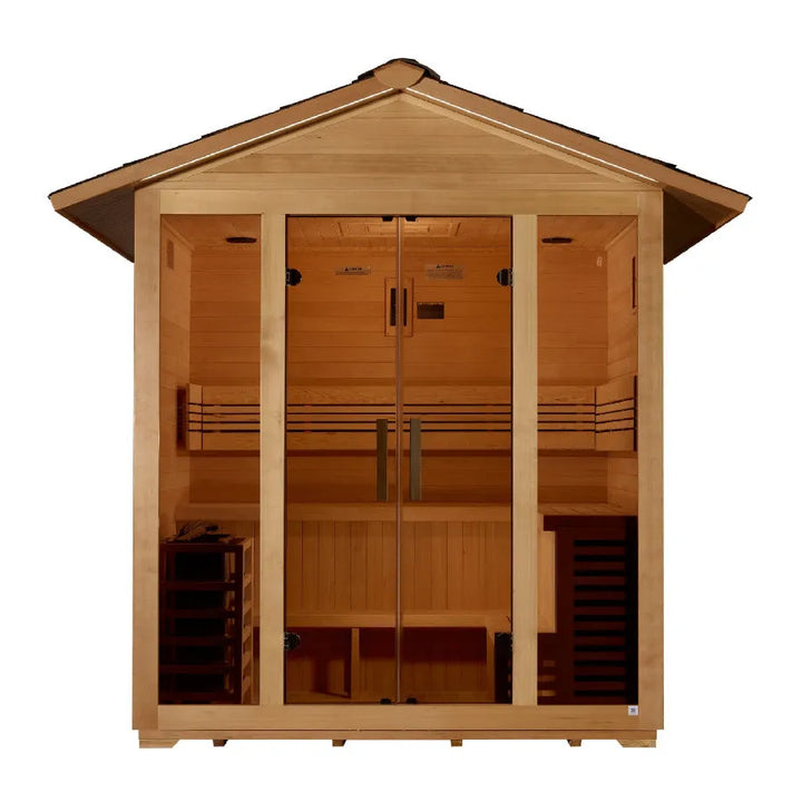 Golden Designs "Vorarlberg" 5 Person Traditional Outdoor Sauna -  Canadian Hemlock - Front View