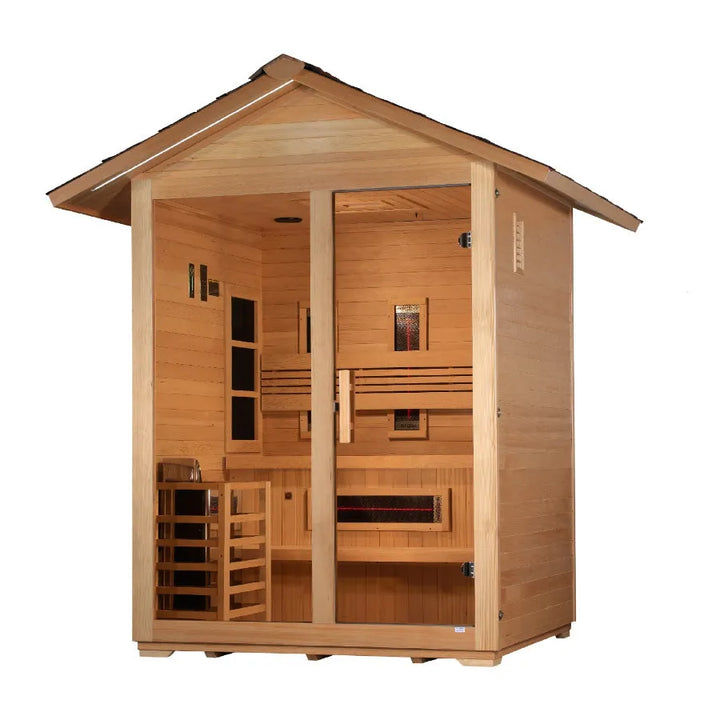 Golden Designs "Carinthia" 3 Person Hybrid Outdoor Sauna -  Canadian Hemlock - Left View