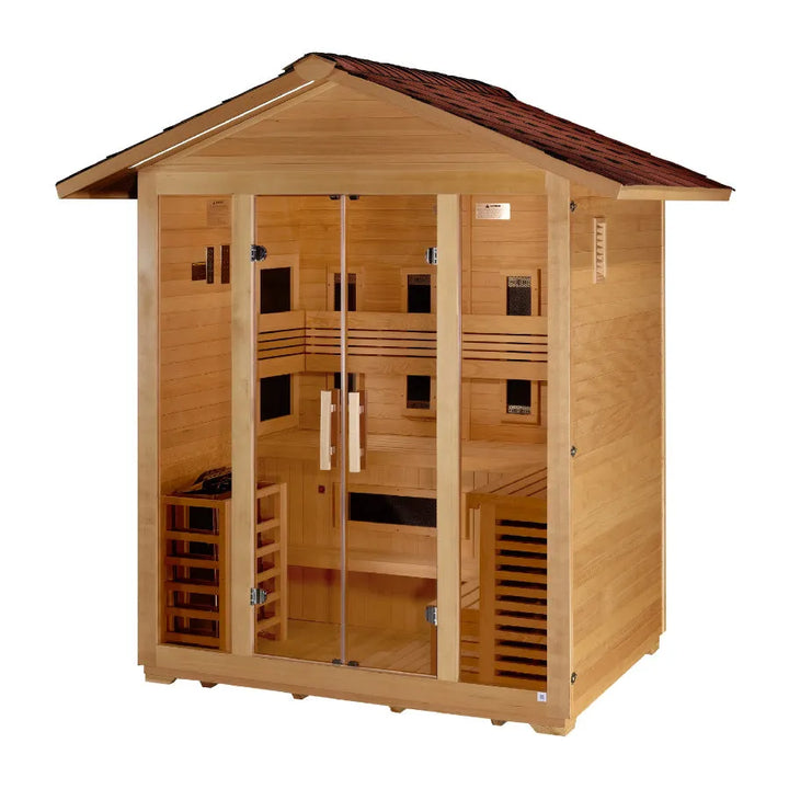 Golden Designs "Gargellen" 5 Person Hybrid Outdoor Sauna -  Canadian Hemlock - Left View