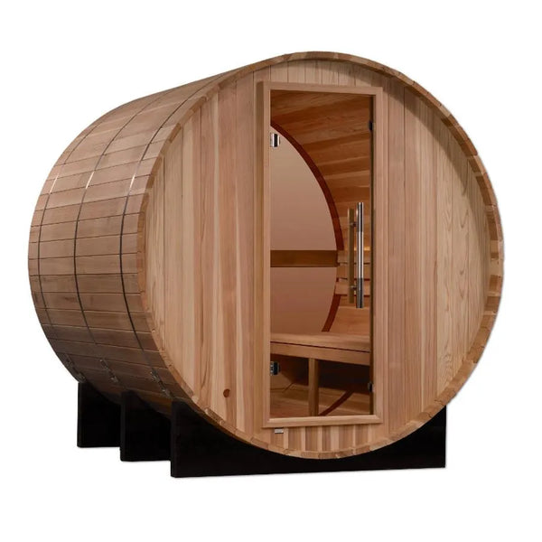 Golden Designs "Zurich" 4 Person Barrel with Bronze Privacy View - Traditional Sauna -  Pacific Cedar - Right View