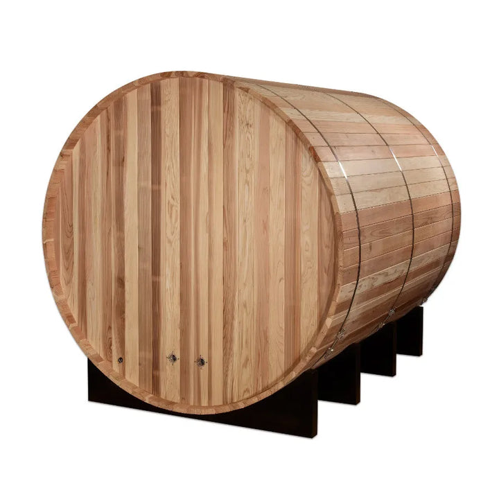 Golden Designs "Klosters" 6 Person Barrel Traditional Sauna -  Pacific Cedar - Back View