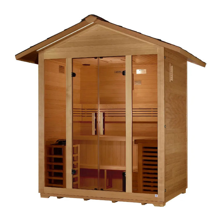 Golden Designs "Vorarlberg" 5 Person Traditional Outdoor Sauna -  Canadian Hemlock - Left View