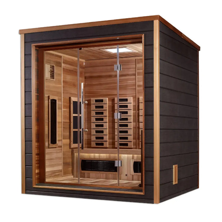 Golden Designs Visby 3 Person Hybrid Outdoor Sauna - Canadian Red Cedar - Left View