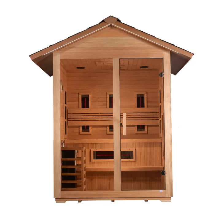 Golden Designs "Carinthia" 3 Person Hybrid Outdoor Sauna -  Canadian Hemlock - Front View