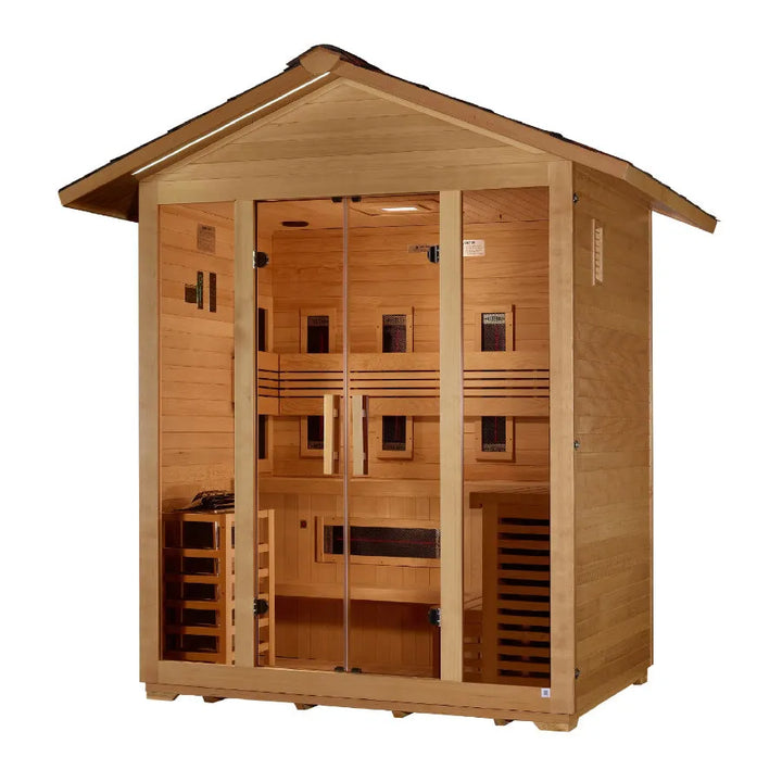 Golden Designs "Gargellen" 5 Person Hybrid Outdoor Sauna -  Canadian Hemlock - Left View