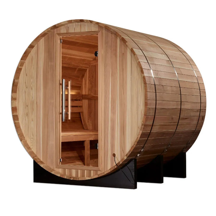 Golden Designs "Arosa" 4 Person Barrel Traditional Sauna -  Pacific Cedar - Left View