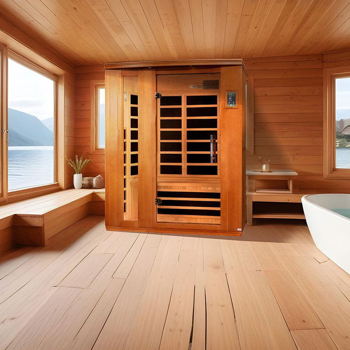 Dynamic Lugano 3-Person Ultra Low EMF FAR Infrared Sauna - Canadian Hemlock - Wish Rock Relaxation