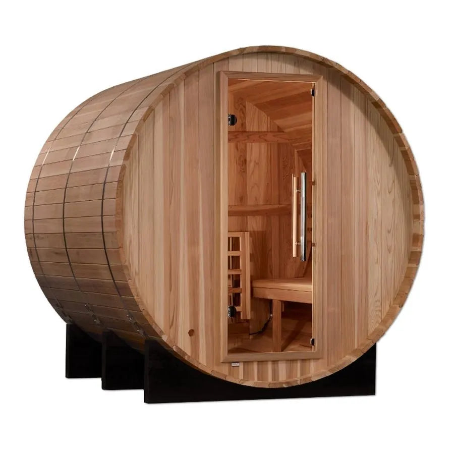 Golden Designs "Arosa" 4 Person Barrel Traditional Sauna -  Pacific Cedar - Right View