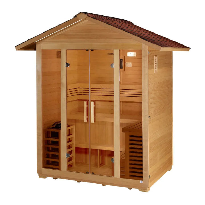 Golden Designs "Vorarlberg" 5 Person Traditional Outdoor Sauna -  Canadian Hemlock - Left View