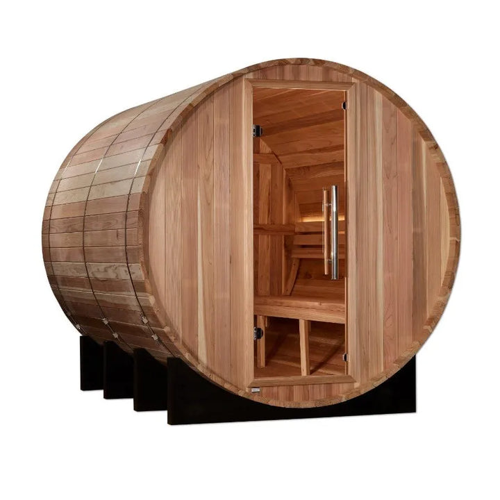 Golden Designs "Klosters" 6 Person Barrel Traditional Sauna -  Pacific Cedar - Right View