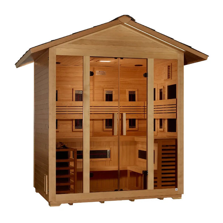 Golden Designs "Gargellen" 5 Person Hybrid Outdoor Sauna -  Canadian Hemlock - Right View