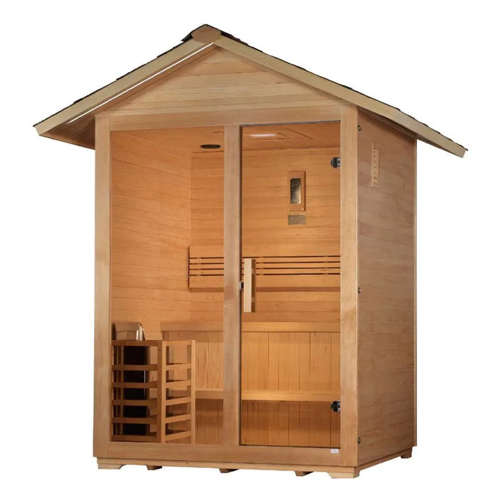 Golden Designs "Arlberg" 3 Person Traditional Outdoor Sauna -  Canadian Hemlock - Left View