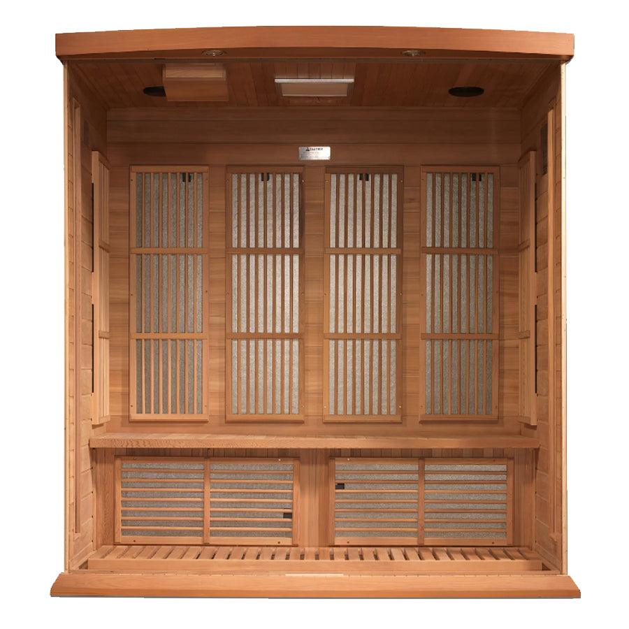 Maxxus "Chaumont Edition" 4-Person Corner Near Zero EMF FAR Infrared Sauna - Canadian Red Cedar - Wish Rock Relaxation