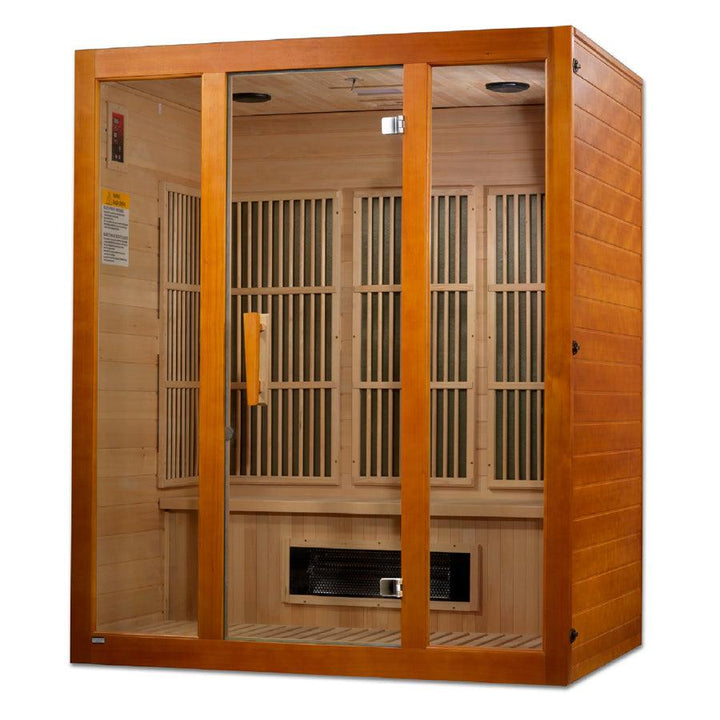 Maxxus "Alpine" Dual Tech 3-Person Corner Low EMF FAR Infrared Sauna - Canadian Hemlock - Wish Rock Relaxation