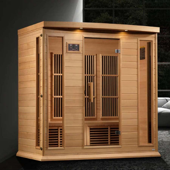 Maxxus 4-Person Low EMF FAR Infrared Sauna - Canadian Hemlock - Wish Rock Relaxation