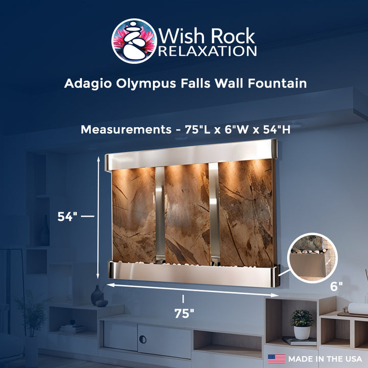 Adagio Olympus Falls Wall Fountain - 3 Panel 54"H x 75"W - Measurement