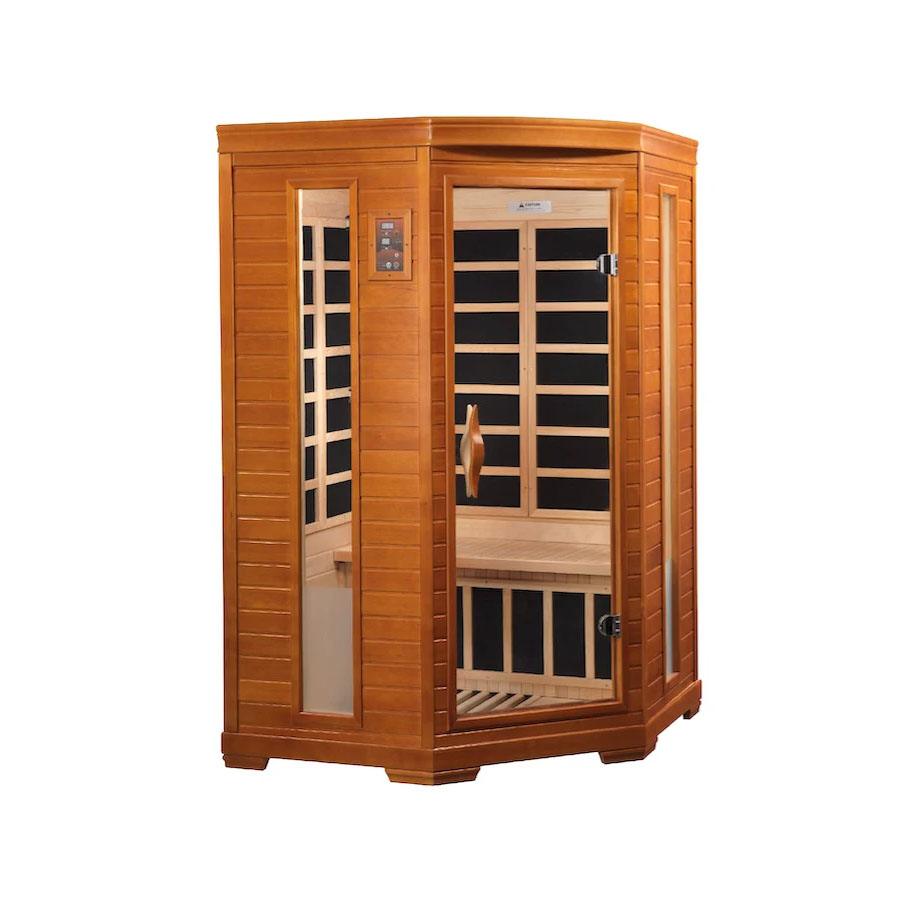 Dynamic Heming Elite 2-person Corner Ultra Low EMF FAR Infrared Sauna - Canadian Hemlock - Wish Rock Relaxation