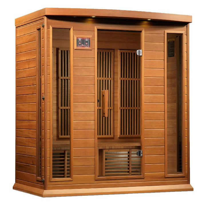 Maxxus "Chaumont Edition" 4-Person Corner Near Zero EMF FAR Infrared Sauna - Canadian Red Cedar - Wish Rock Relaxation